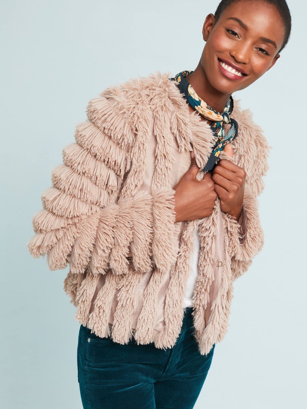 Greylin - Natalia Faux Fur Jacket in Light Pink/Cream (M) (Anthropologie)